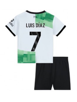 Otroški Nogometna dresi replika Liverpool Luis Diaz #7 Gostujoči 2023-24 Kratek rokav (+ hlače)